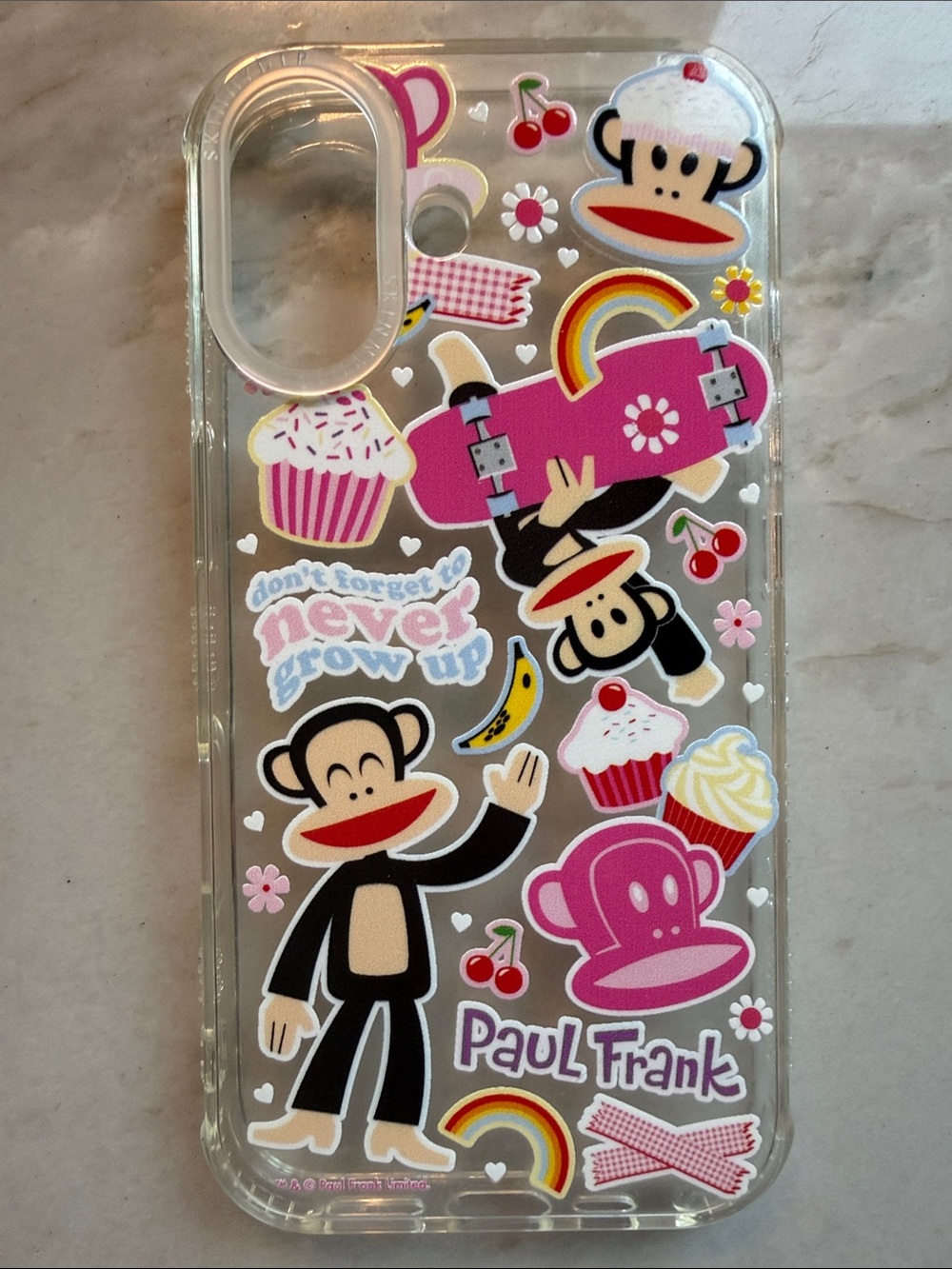 Brand New Paul Frank Clear iPhone 16 Case with Pink Monkey & Cupcake Stickers